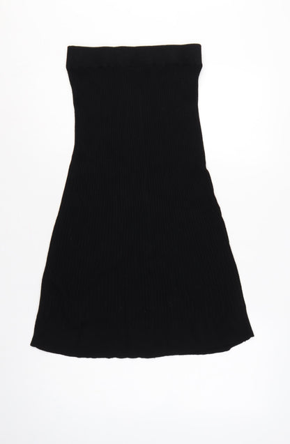 Soyaconcept Women's Black S Ribbed Knit Flare Long Maxi Skirt