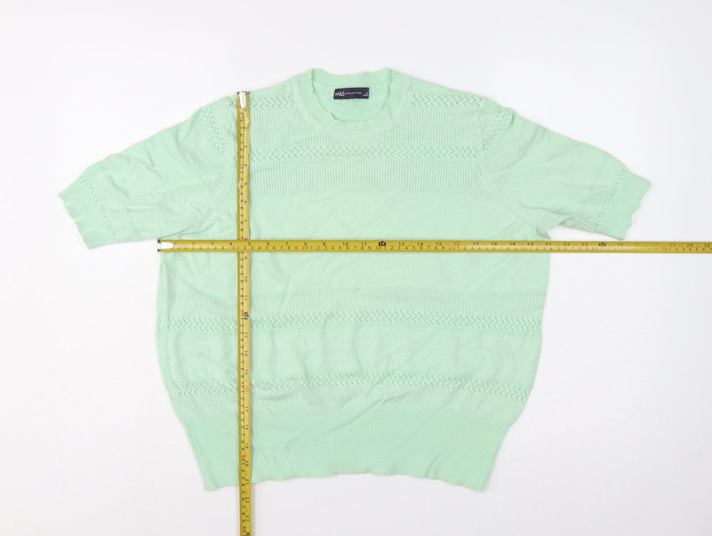 Marks and Spencer Women Green UK 18 Short Sleeve Knit Pullover Jumper