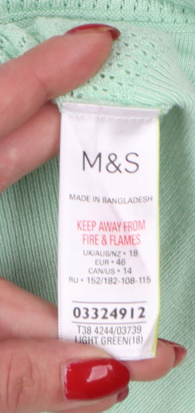 Marks and Spencer Women Green UK 18 Short Sleeve Knit Pullover Jumper