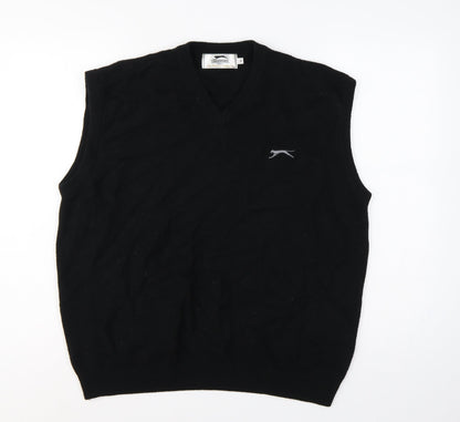 Slazenger Men Black L V-Neck Lambswool Golf Knit Vest Jumper