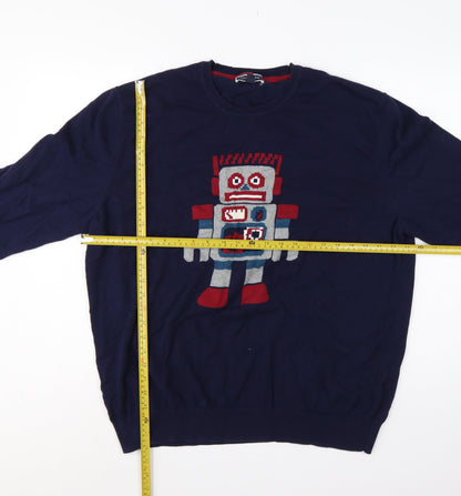 Club Room Men’s Blue 3XL Robot Graphic Pima Cotton Crew Neck Jumper