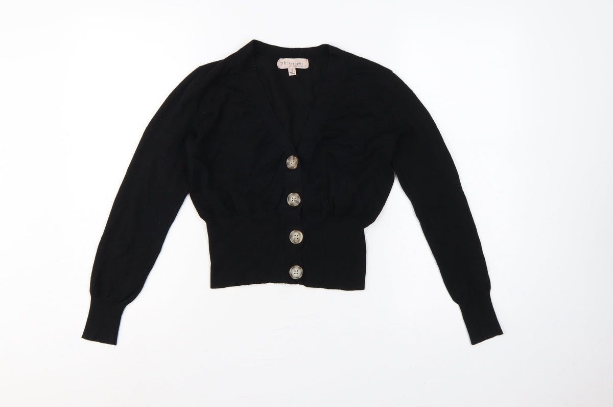 Philosophy Women’s Black Size S Button Front V-Neck Knit Cardigan