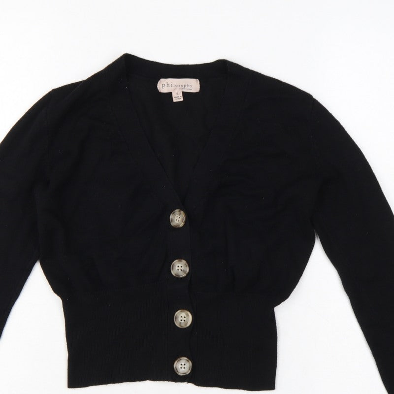 Philosophy Women’s Black Size S Button Front V-Neck Knit Cardigan