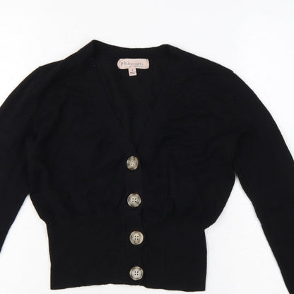Philosophy Women’s Black Size S Button Front V-Neck Knit Cardigan