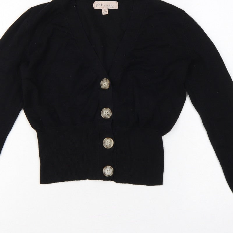 Philosophy Women’s Black Size S Button Front V-Neck Knit Cardigan