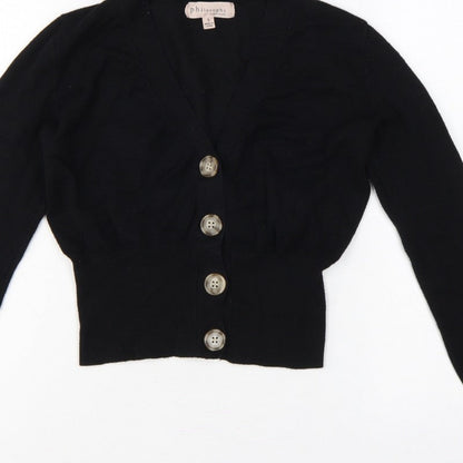 Philosophy Women’s Black Size S Button Front V-Neck Knit Cardigan