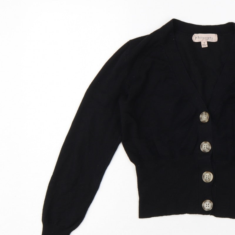Philosophy Women’s Black Size S Button Front V-Neck Knit Cardigan