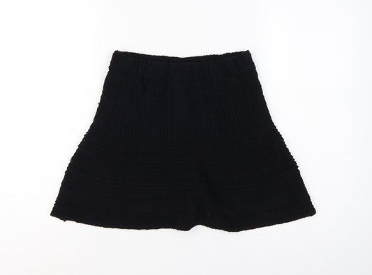 Zara Women Black S A-Line Mini Knit Cotton Blend Lined Skirt