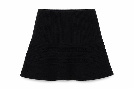 Zara Women Black S A-Line Mini Knit Cotton Blend Lined Skirt