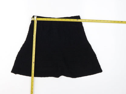 Zara Women Black S A-Line Mini Knit Cotton Blend Lined Skirt