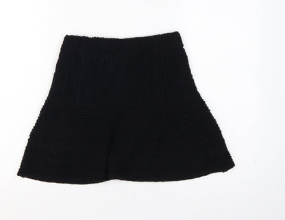 Zara Women Black S A-Line Mini Knit Cotton Blend Lined Skirt