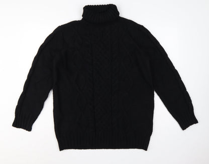M&S Women Black M Cable Knit Roll Neck Pullover Jumper