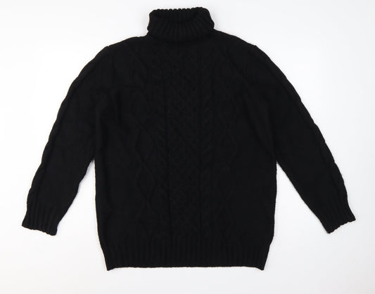 M&S Women Black M Cable Knit Roll Neck Pullover Jumper