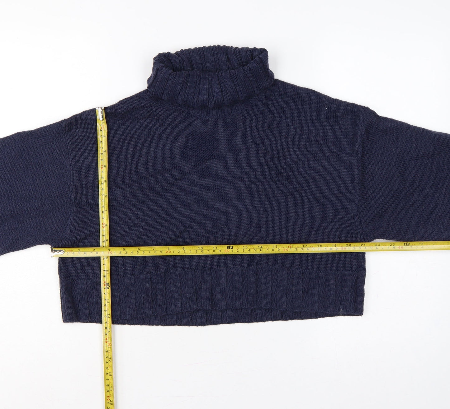 H&M Divided Women’s Blue M Cropped Roll Neck Raglan Knit Jumper