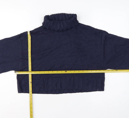 H&M Divided Women’s Blue M Cropped Roll Neck Raglan Knit Jumper