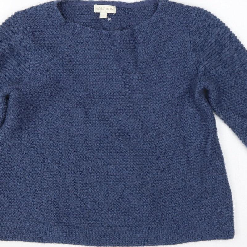 Monsoon Women’s Blue Size S Knit Raglan Sleeve Round Neck Pullover Jumper