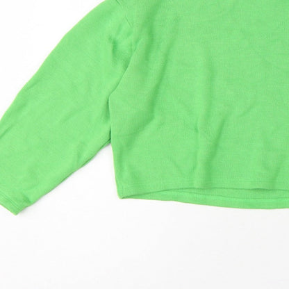 Zara Women Green High Neck Cropped Knit Jumper Size S Balloon Sleeve