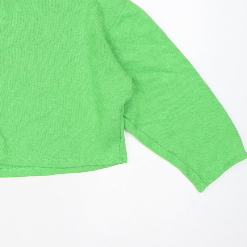 Zara Women Green High Neck Cropped Knit Jumper Size S Balloon Sleeve