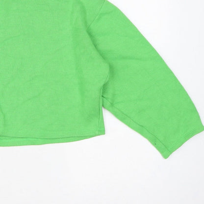 Zara Women Green High Neck Cropped Knit Jumper Size S Balloon Sleeve