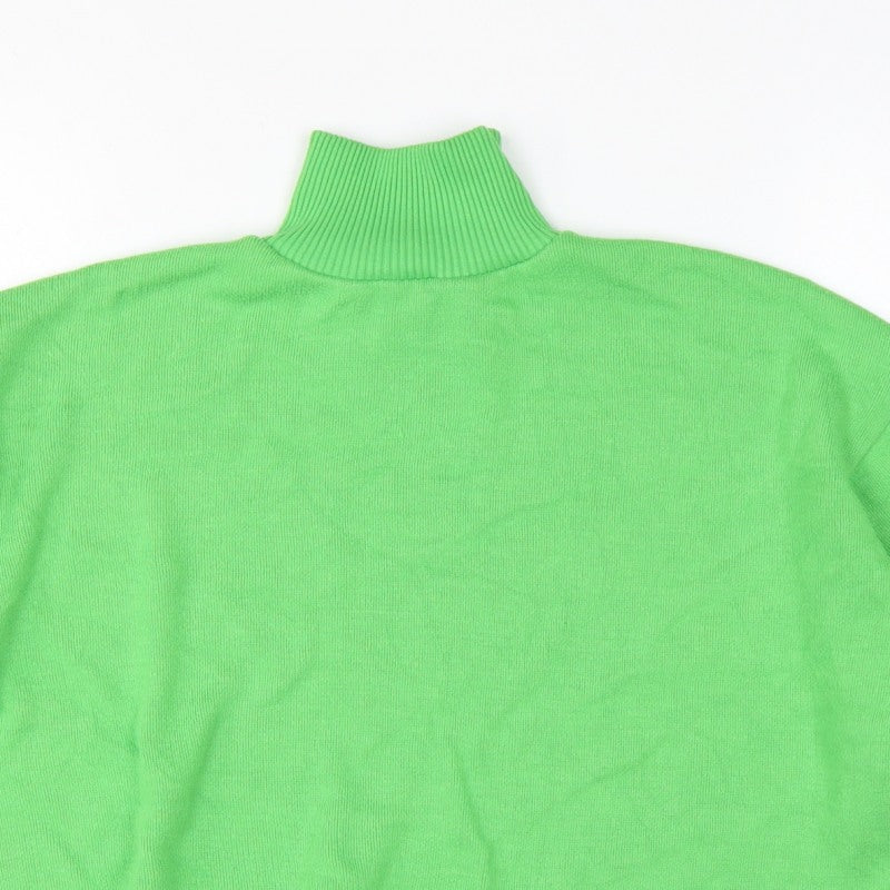 Zara Women Green High Neck Cropped Knit Jumper Size S Balloon Sleeve