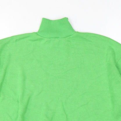 Zara Women Green High Neck Cropped Knit Jumper Size S Balloon Sleeve