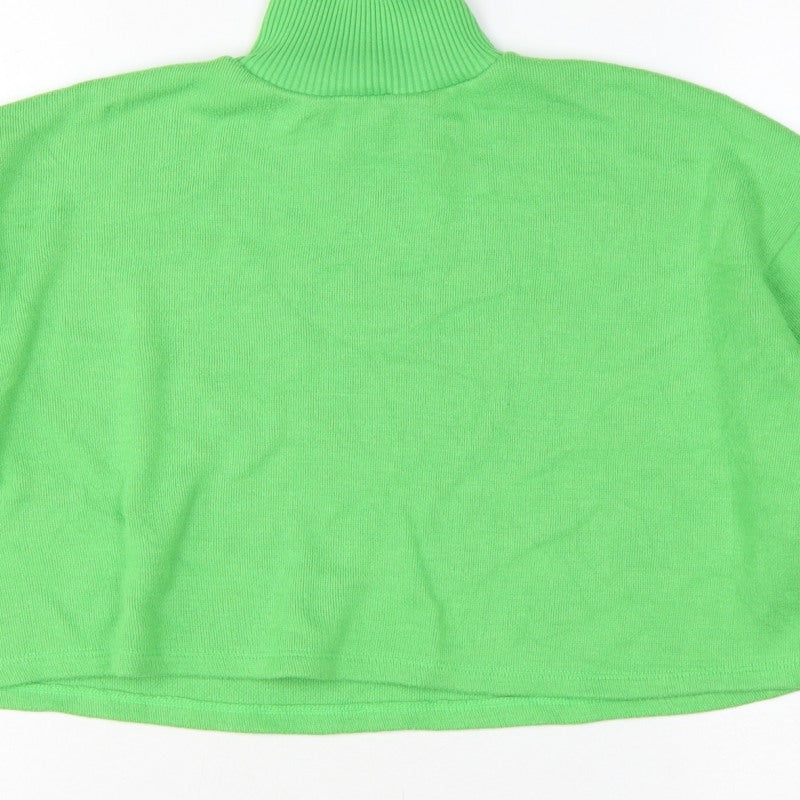 Zara Women Green High Neck Cropped Knit Jumper Size S Balloon Sleeve