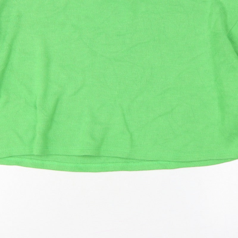 Zara Women Green High Neck Cropped Knit Jumper Size S Balloon Sleeve