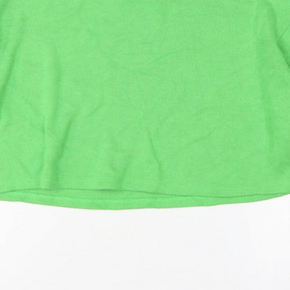 Zara Women Green High Neck Cropped Knit Jumper Size S Balloon Sleeve
