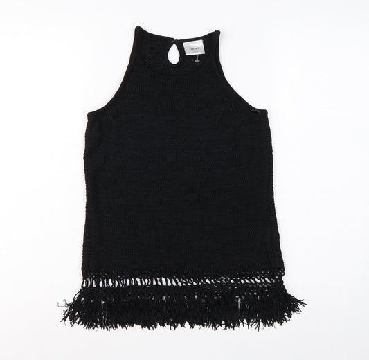 Next Women Black Large Knit Fringe Keyhole Sleeveless Tunic Tank Top