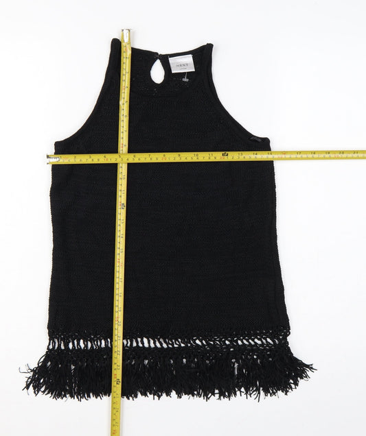 Next Women Black Large Knit Fringe Keyhole Sleeveless Tunic Tank Top