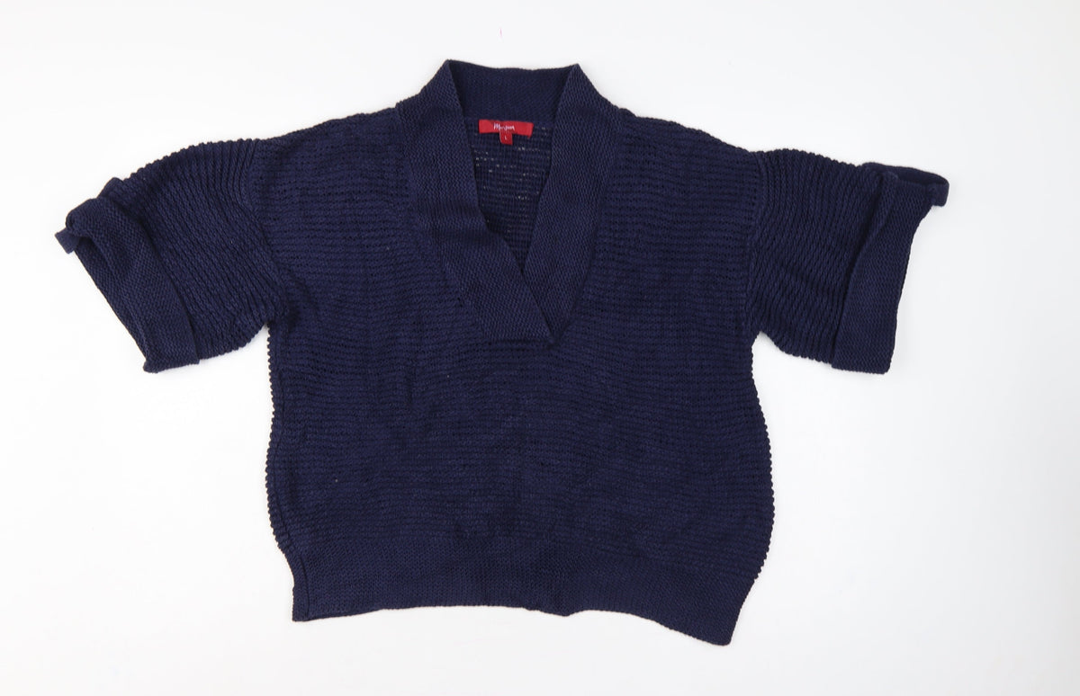 Monsoon Women’s Blue L Chunky Knit Collared Kimono Sleeve Jumper