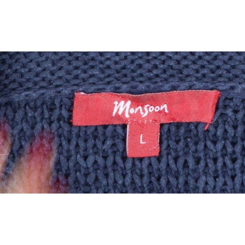 Monsoon Women’s Blue L Chunky Knit Collared Kimono Sleeve Jumper