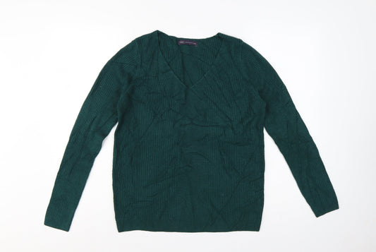 Marks & Spencer Women Green UK 12 V-Neck Rib Knit Acrylic Jumper