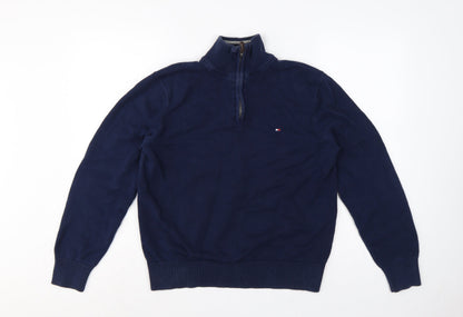 Tommy Hilfiger Men’s Blue M 1/4 Zip High Neck Cotton Jumper