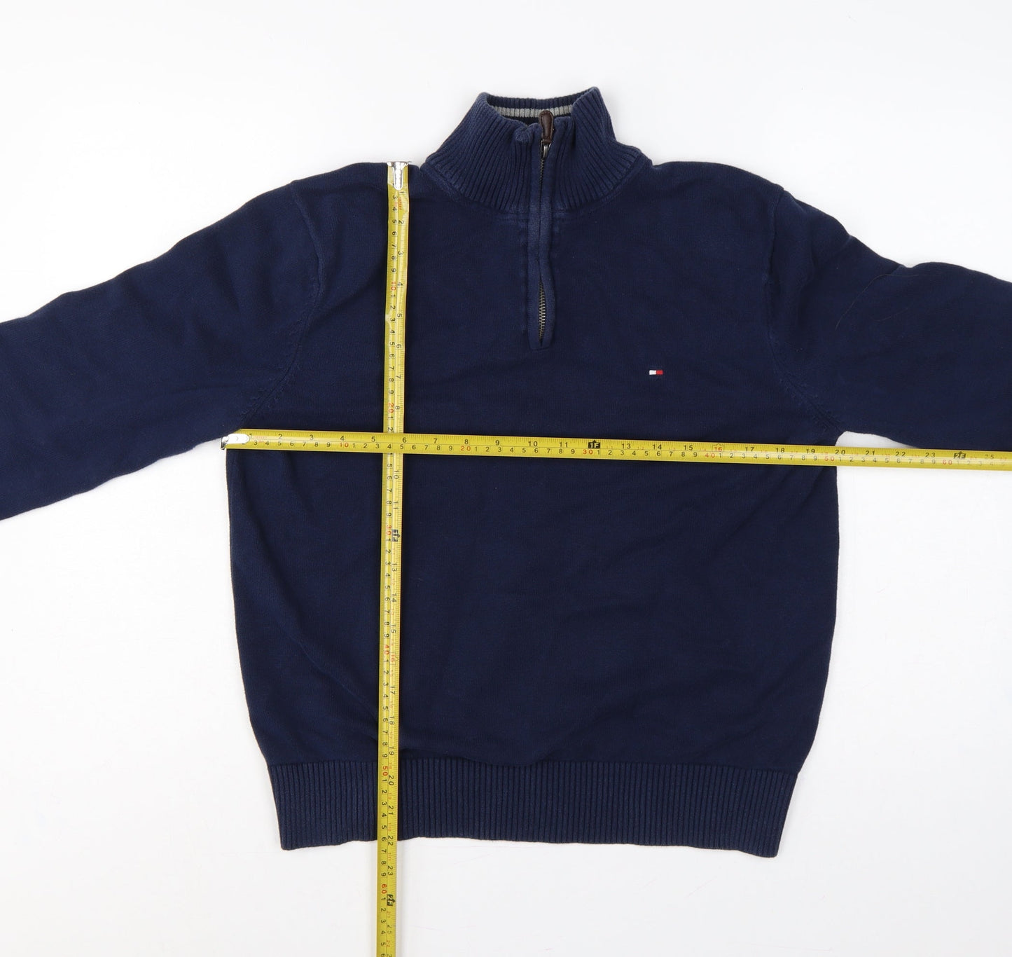 Tommy Hilfiger Men’s Blue M 1/4 Zip High Neck Cotton Jumper