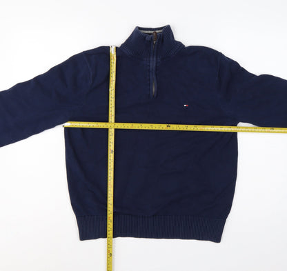 Tommy Hilfiger Men’s Blue M 1/4 Zip High Neck Cotton Jumper