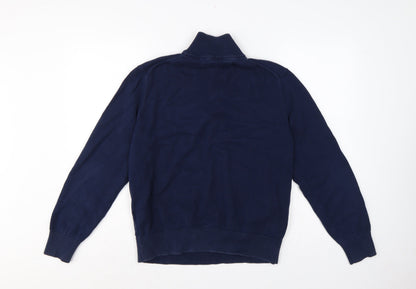 Tommy Hilfiger Men’s Blue M 1/4 Zip High Neck Cotton Jumper