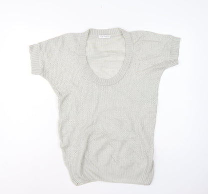Topshop Women Grey UK 12 Short Sleeve Scoop Neck Open Knit Jumper