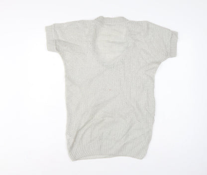 Topshop Women Grey UK 12 Short Sleeve Scoop Neck Open Knit Jumper