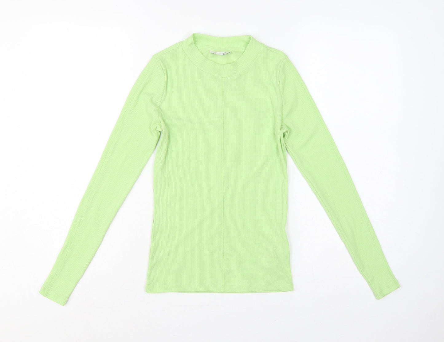 Topshop Women Green UK 8 Basic Ribbed Mock Neck Long Sleeve T-Shirt