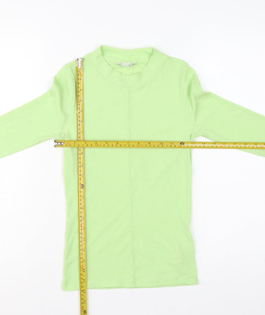 Topshop Women Green UK 8 Basic Ribbed Mock Neck Long Sleeve T-Shirt