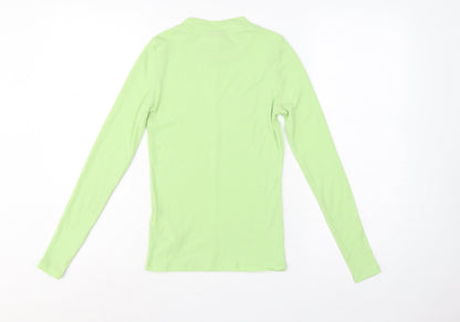 Topshop Women Green UK 8 Basic Ribbed Mock Neck Long Sleeve T-Shirt