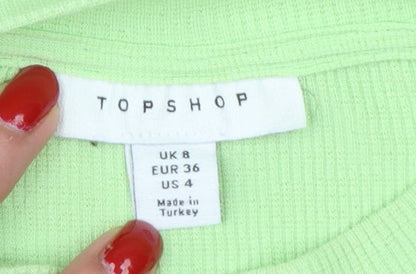 Topshop Women Green UK 8 Basic Ribbed Mock Neck Long Sleeve T-Shirt