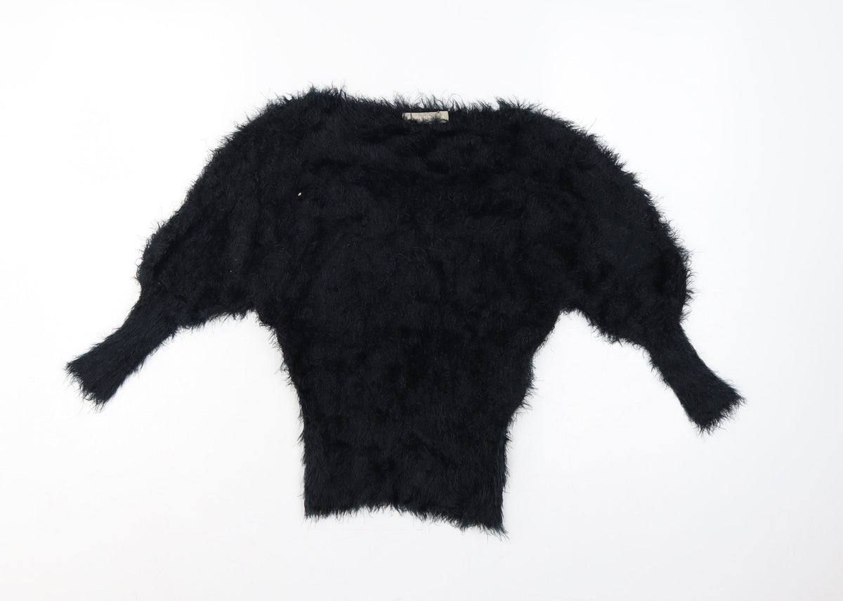 Forcast Women’s Black XS Fuzzy Knit 3/4 Sleeve Pullover Jumper
