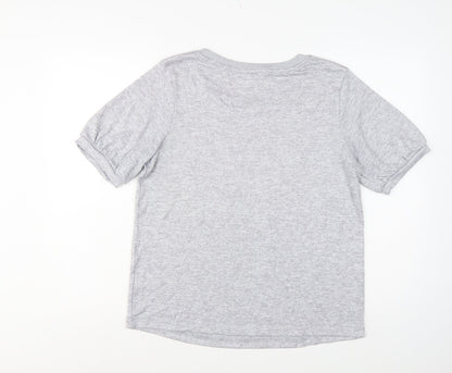 Next Women Grey Size 14 Basic Puff Sleeve Crew Neck Jersey T-Shirt