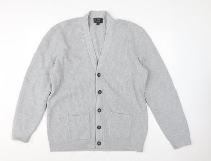 Marks and Spencer Men Grey XL Long Cotton Blend Rib Knit Cardigan
