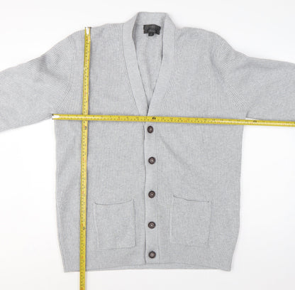 Marks and Spencer Men Grey XL Long Cotton Blend Rib Knit Cardigan