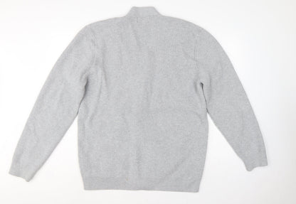 Marks and Spencer Men Grey XL Long Cotton Blend Rib Knit Cardigan