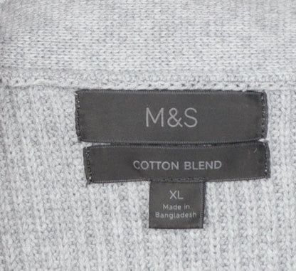 Marks and Spencer Men Grey XL Long Cotton Blend Rib Knit Cardigan