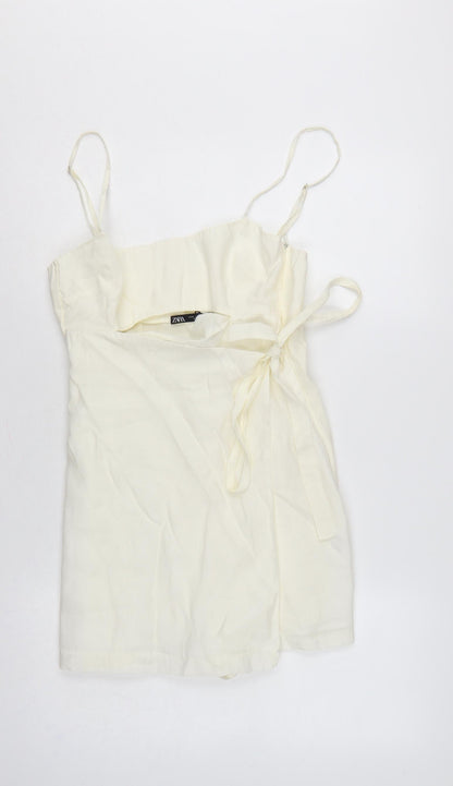Zara Women Ivory M Wrap Mini Dress Adjustable Straps Tie Waist